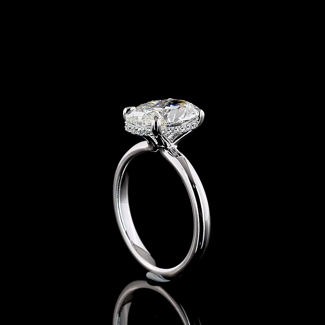 3.18 Cts 14k White Gold Oval Shape Hidden Halo Ring - Image 2
