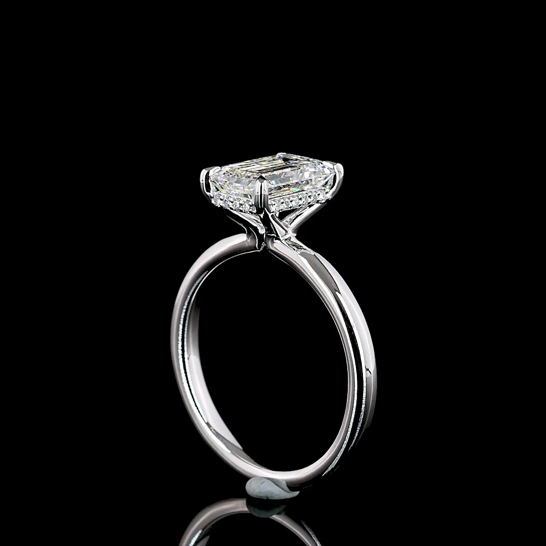 2.15 Cts 14k White Gold Emerald Shape Hidden Halo Ring - Image 2