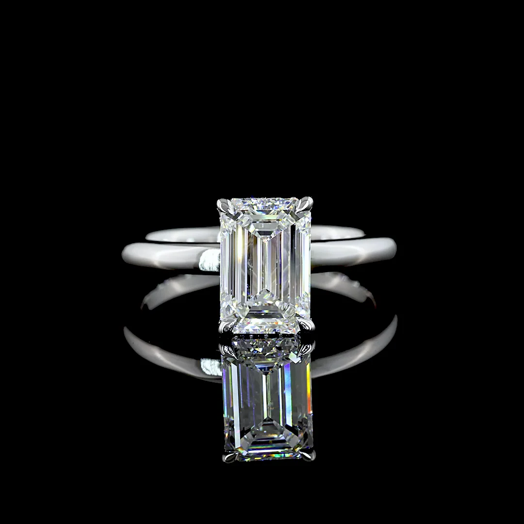2.15 Cts 14k White Gold Emerald Shape Hidden Halo Ring - Video