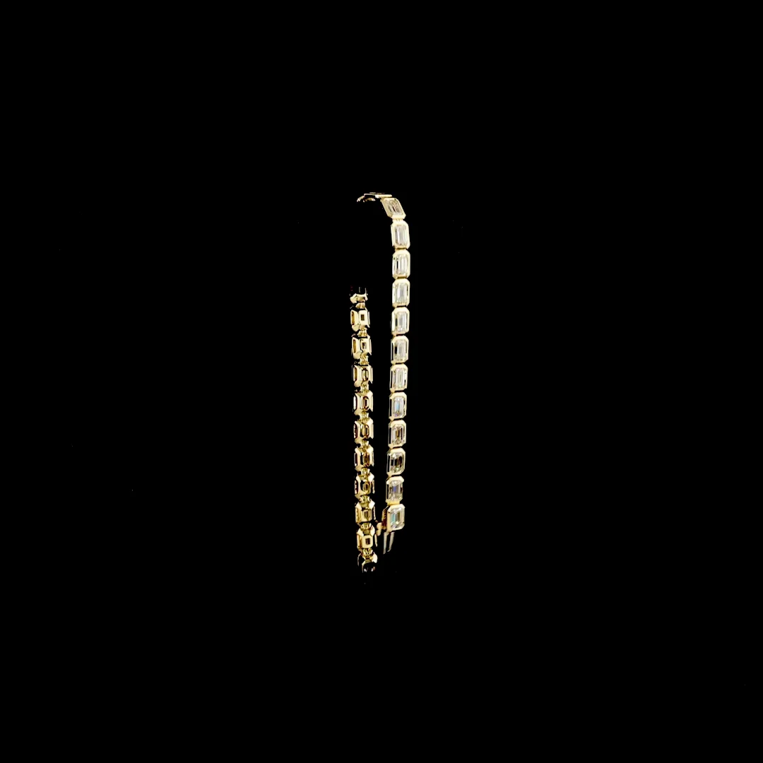 9.96 Cts 14k Yellow Gold Emerald Shape Tennis Bracelet - Image 3