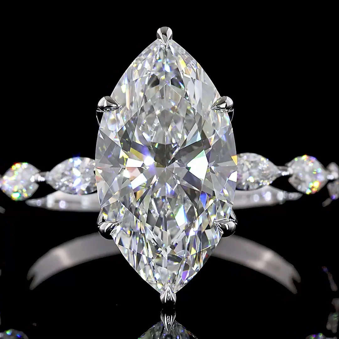 3.71 Cts 14k White Gold Marquise Shape Hidden Halo Ring - Image 3