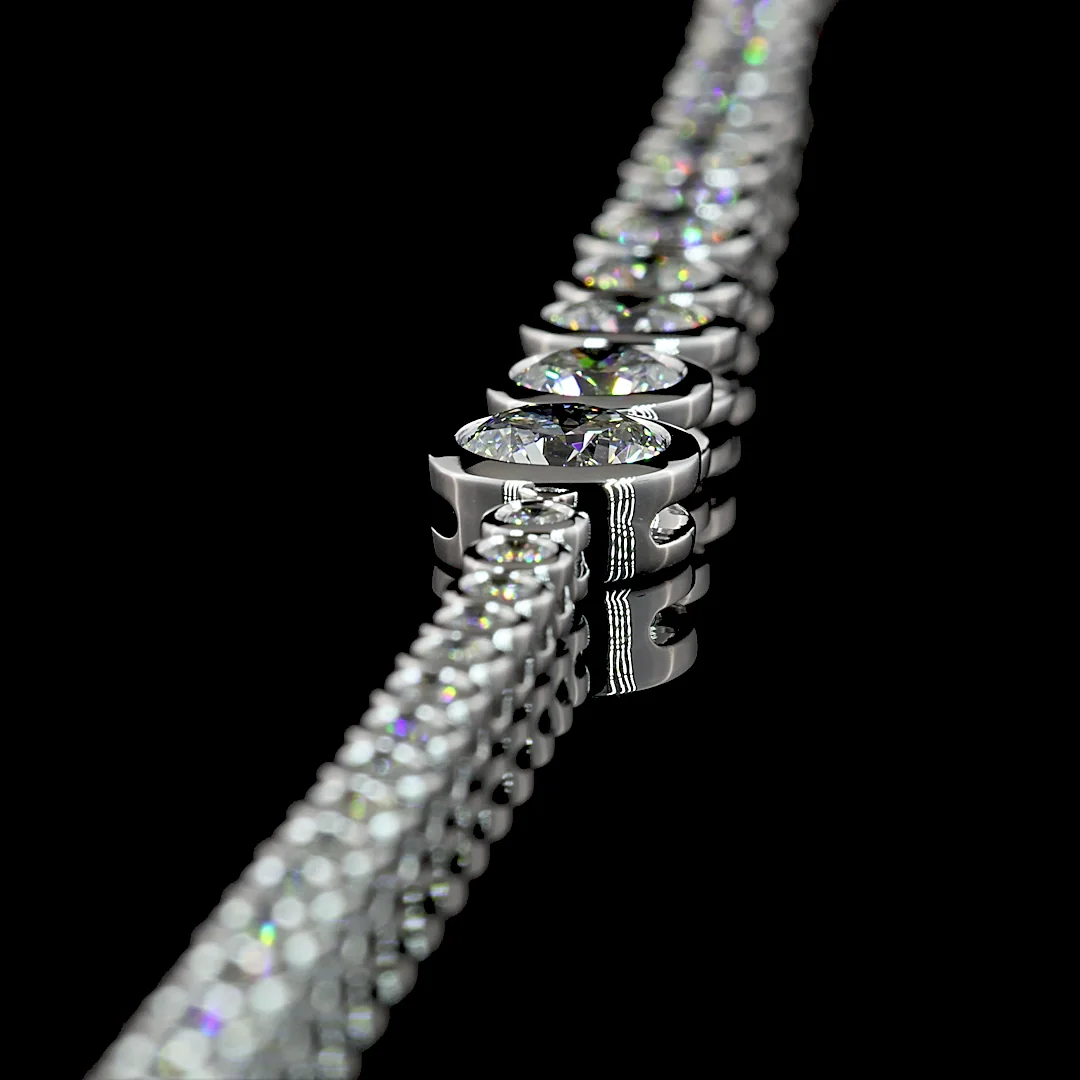 8.05 Cts 14k White Gold Round Shape Riviera Necklace - Image 4