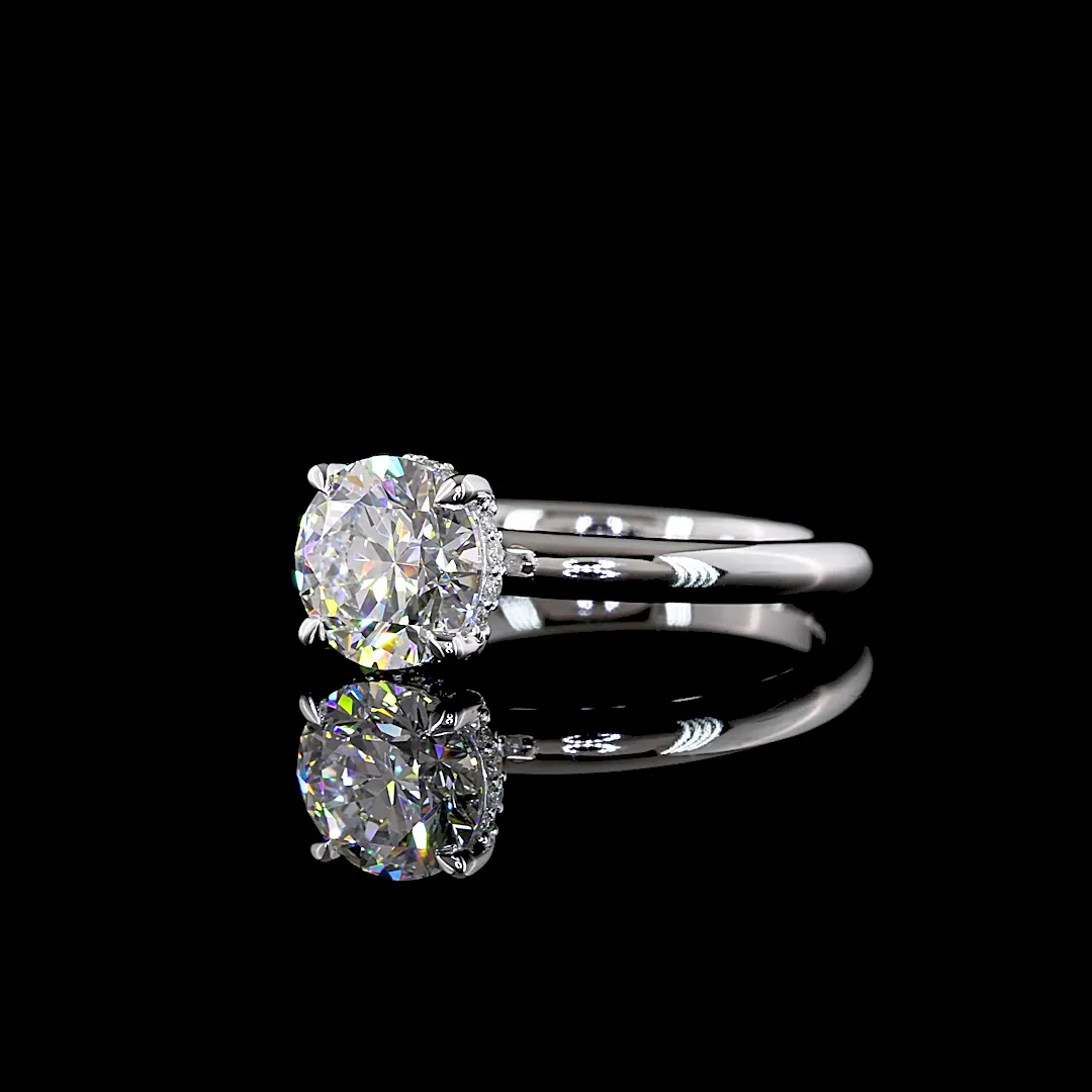 1.63 Cts 14k White Gold Round Shape Hidden Halo Ring - Image 2