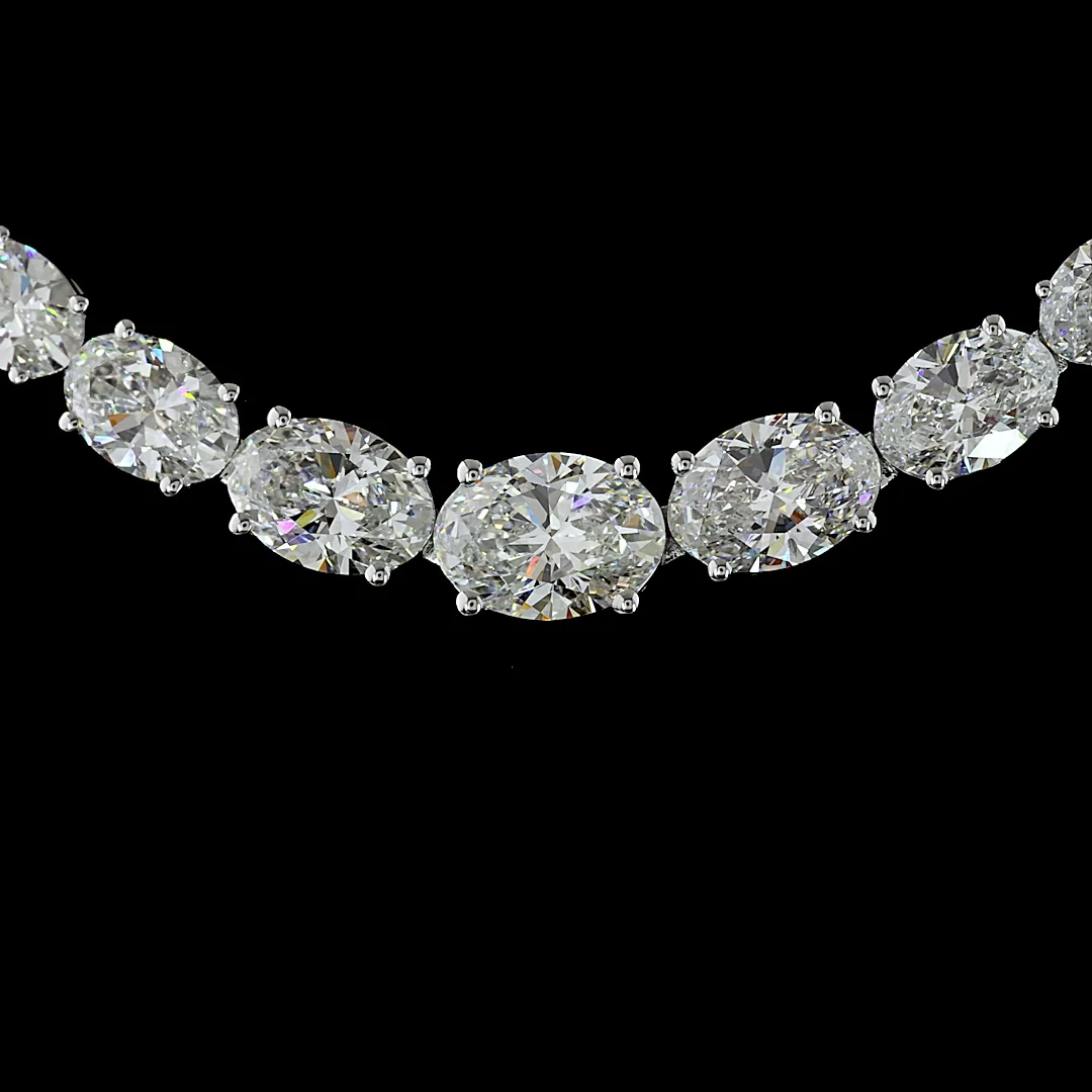 12.12 Cts 14k White Gold Oval Shape Riviera Necklace - Image 3