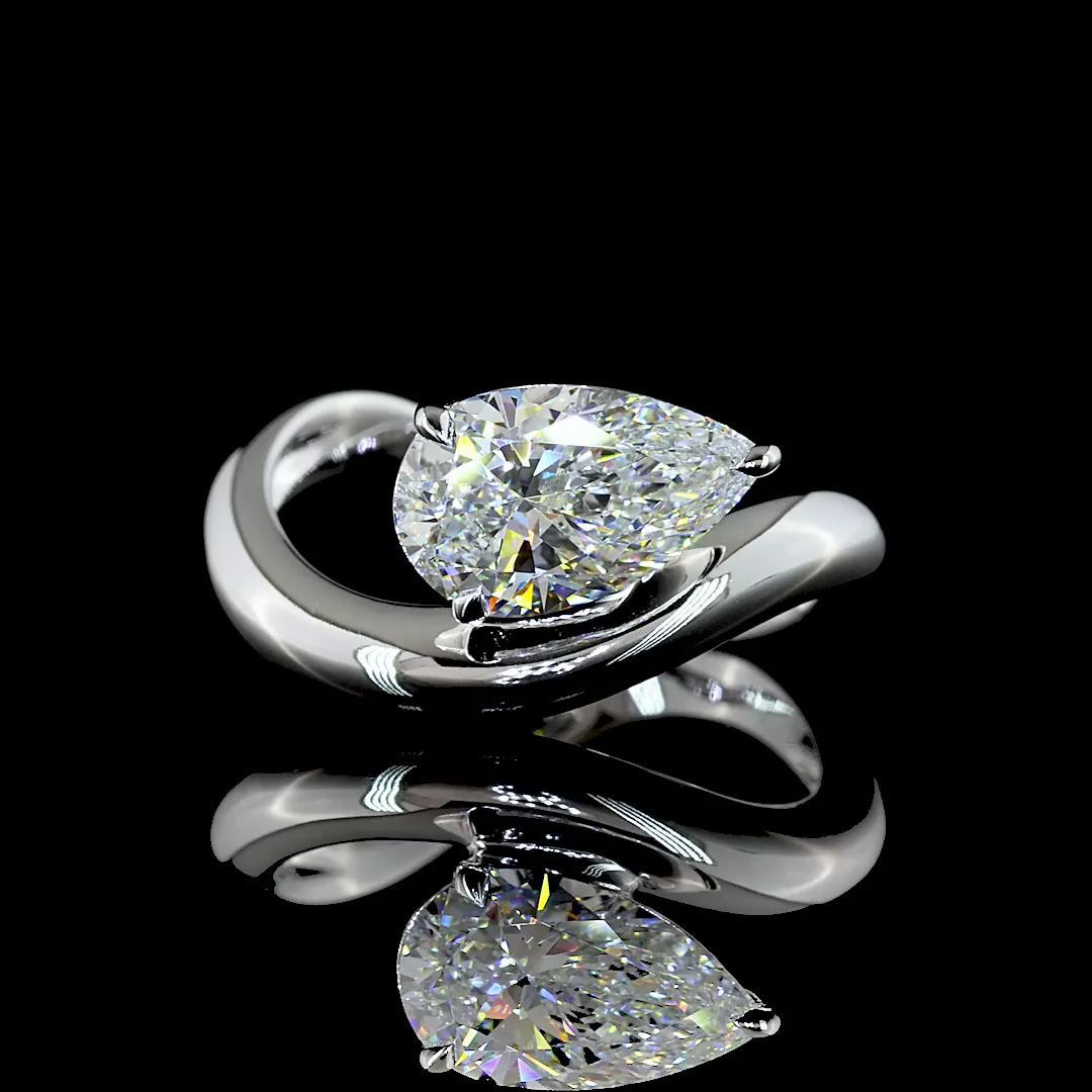 1.71 Cts 14k White Gold Pear Shape Special Ring - Video