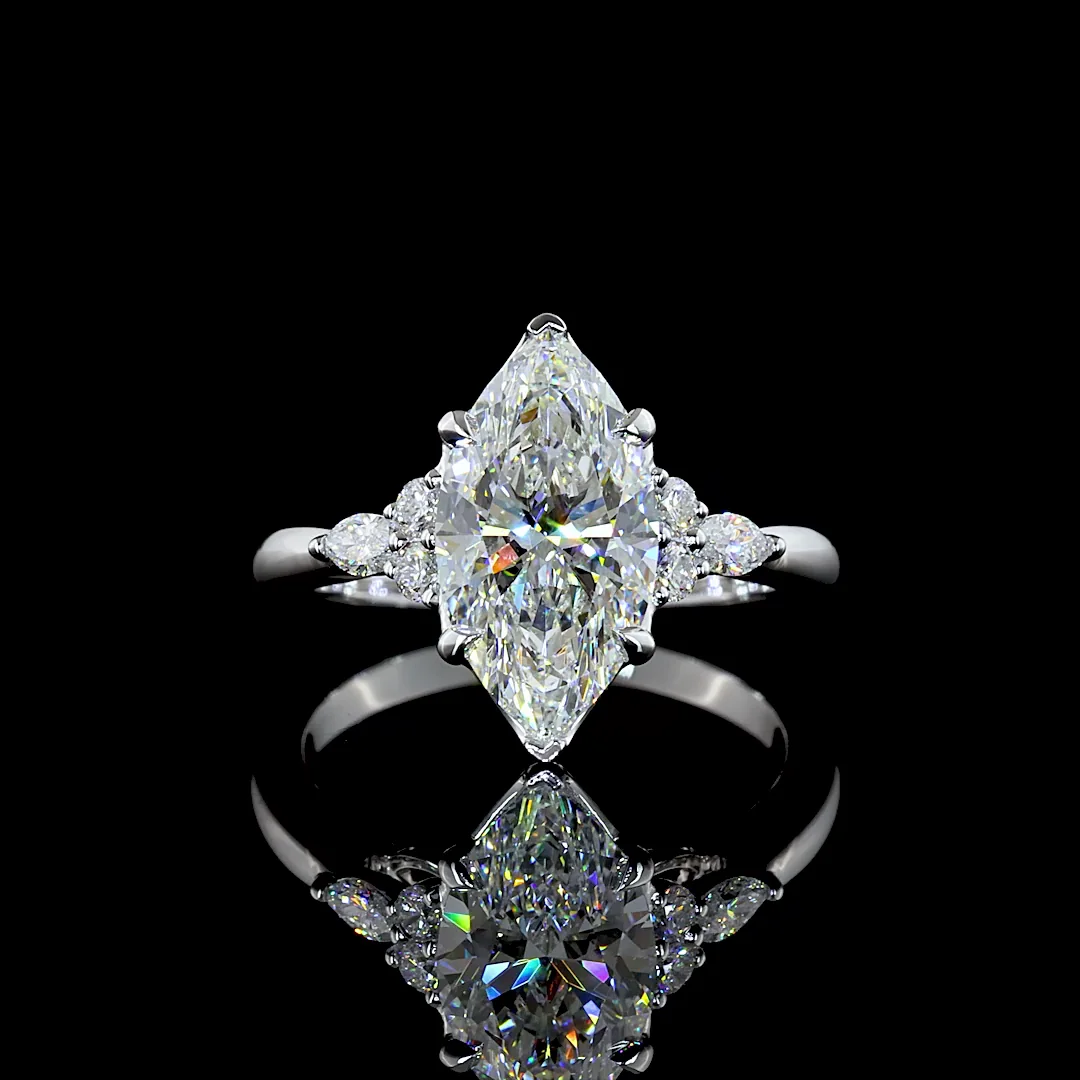 2.72 Cts 14k White Gold Marquise Shape Special Ring - Video