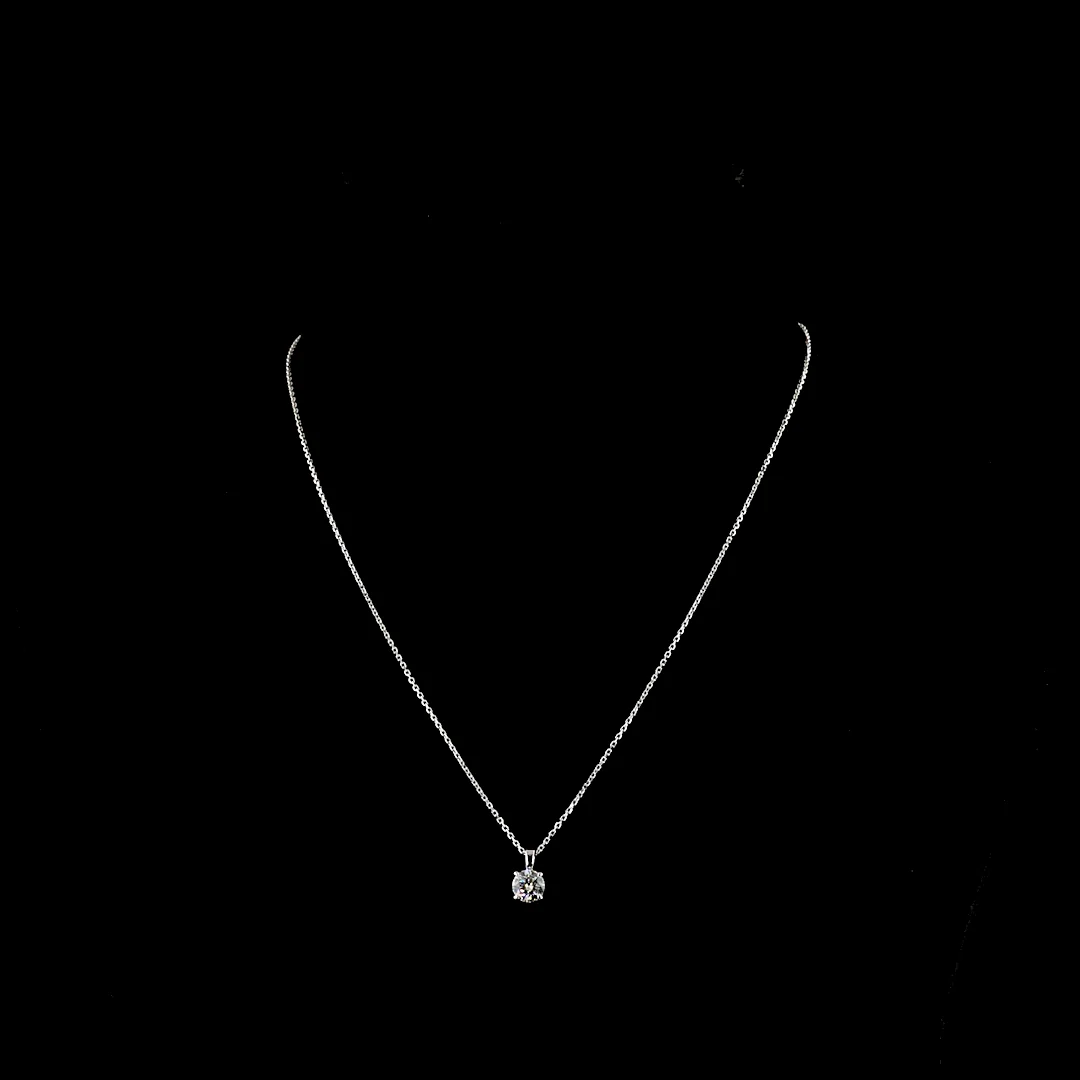 0.78 Cts 14k White Gold Round Shape Solitaire Pendant - Video