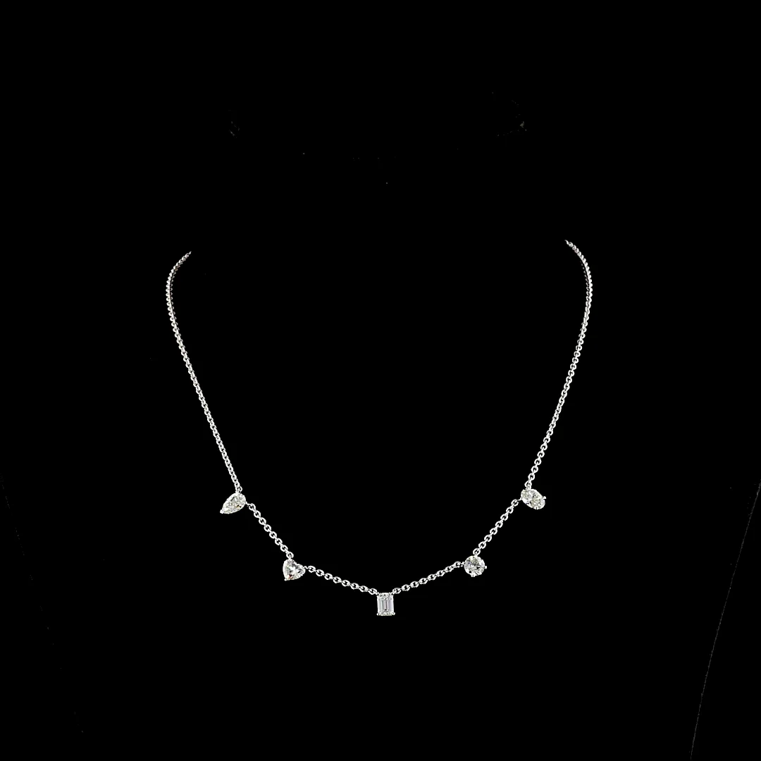 2.6 Cts 14k White Gold Mix Shape Station Necklace - Video