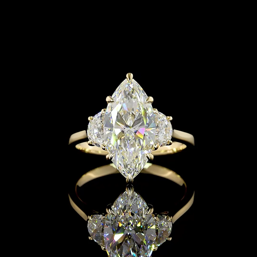 3.55 Cts 14k Yellow Gold Marquise Shape 3 Stones Ring - Video