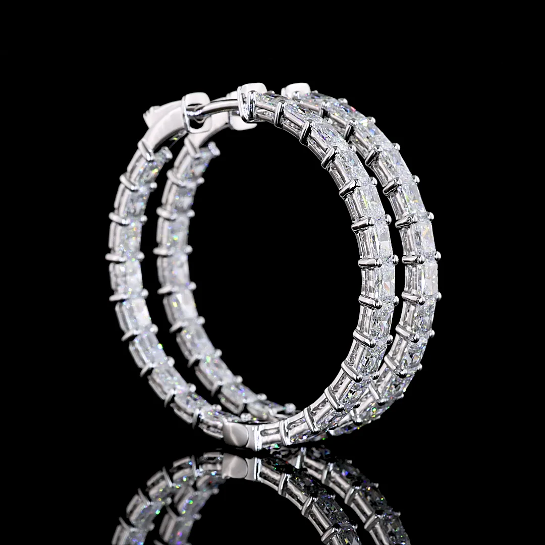 5.1 Cts 14k White Gold Radiant Shape Hoops Earring - Video