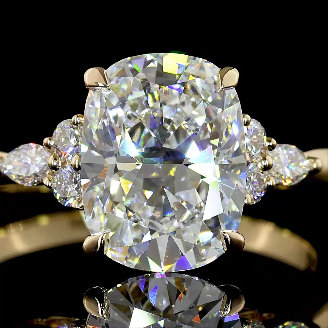 3.17 Cts 14k Yellow Gold Cushion Brilliant Shape Split Shank Ring - Image 3