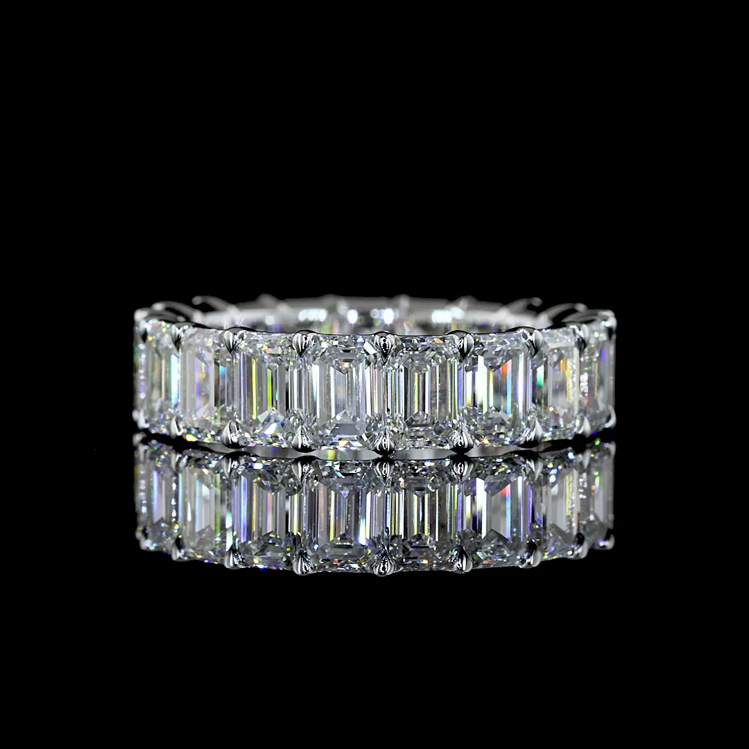5.27 Cts 18k White Gold Emerald Shape Eternity Band Eternity Band - Video