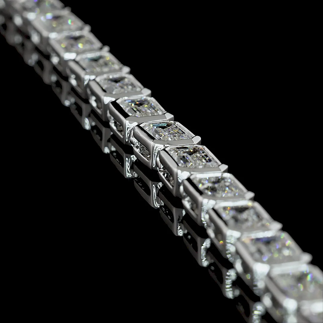 22 Cts 14k White Gold Emerald Shape Tennis Necklace - Image 2