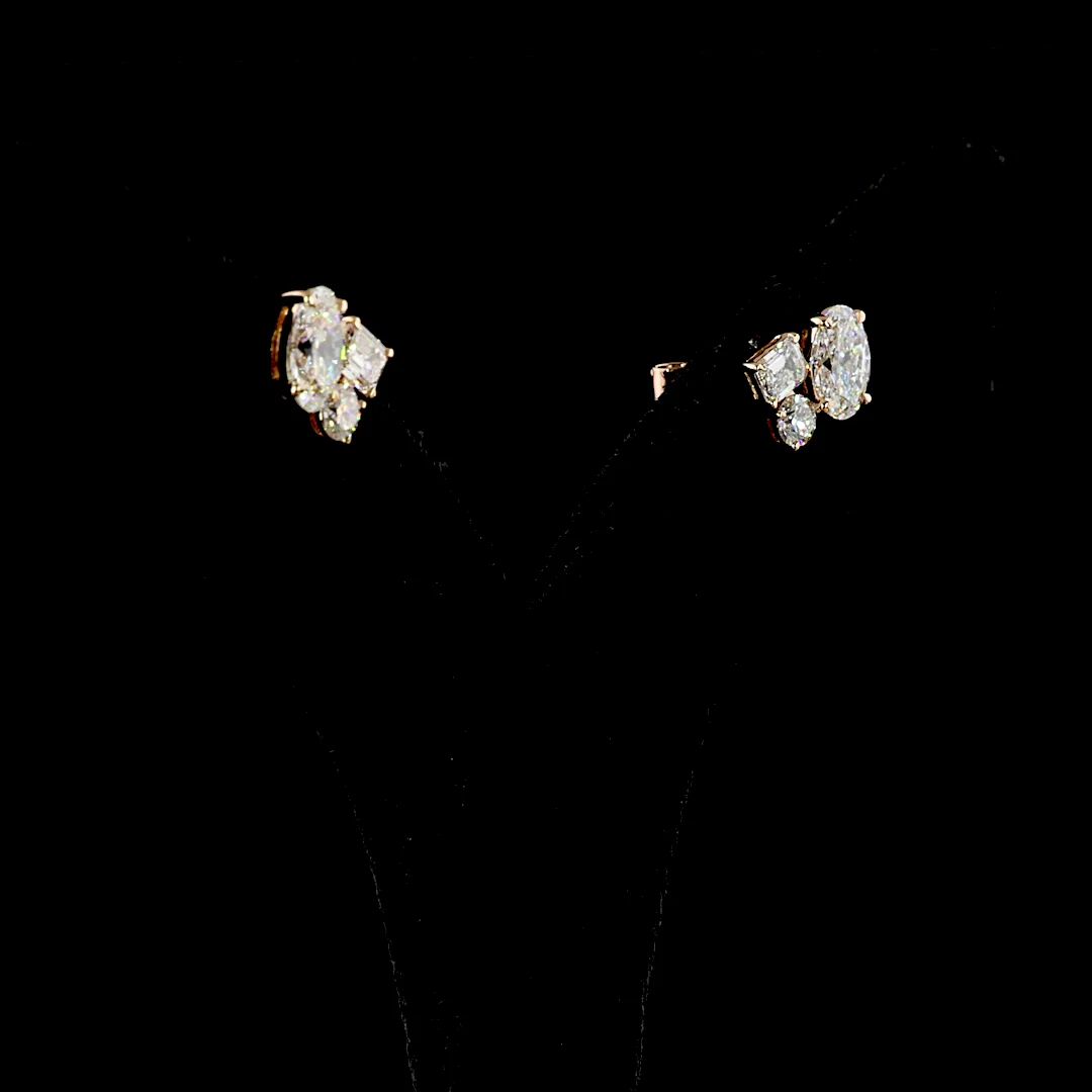 2.26 Cts 14k Rose Gold Oval Shape 3 Stones Earring - Image 2