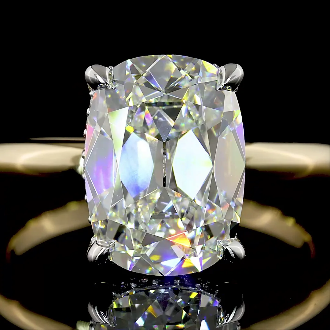 3.76 Cts 14k Two Tone Cushion Brilliant Shape Hidden Halo Ring - Image 3