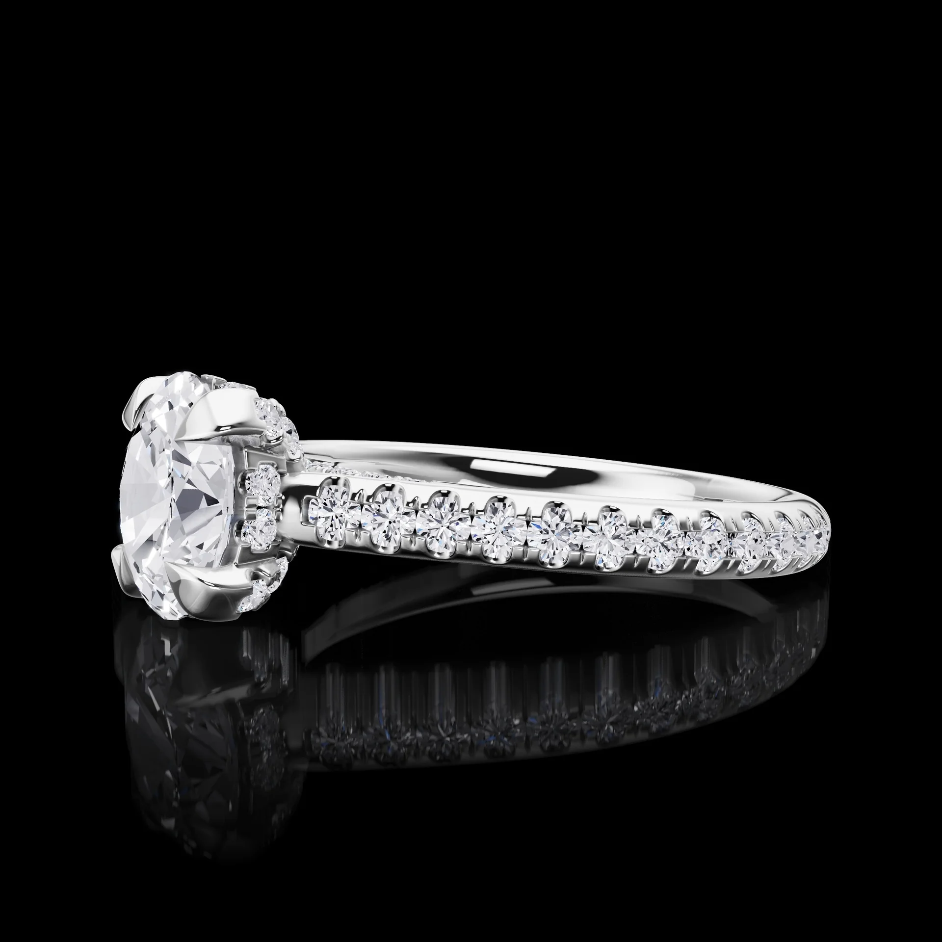 0.58 Cts 18k White Gold Round Shape Hidden Halo Ring - Image 2
