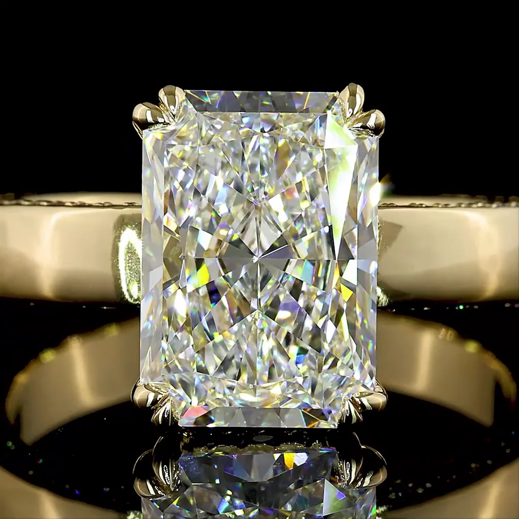 3.93 Cts 14k Yellow Gold Radiant Shape Hidden Halo Ring - Image 3