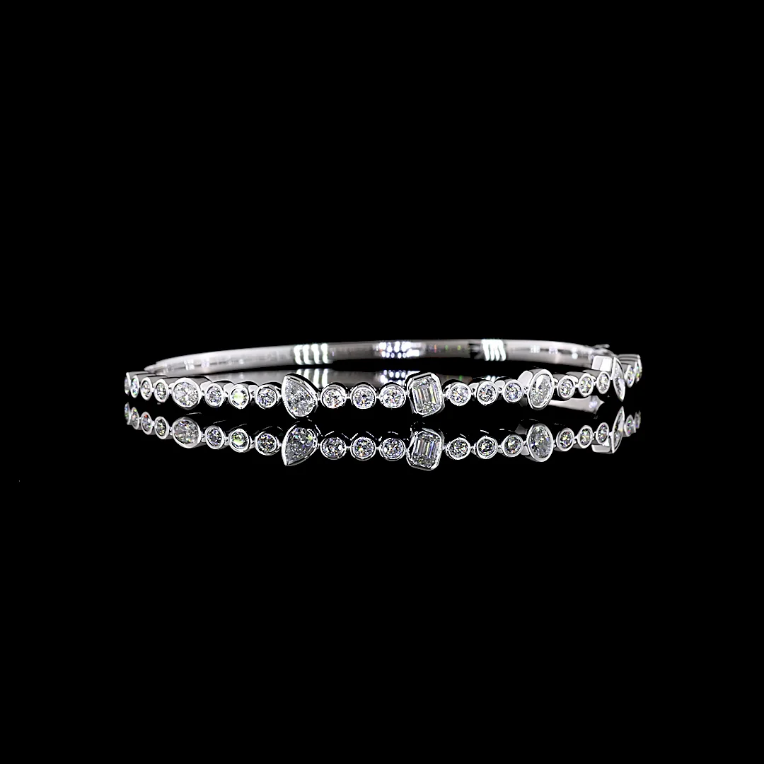 1.52 Cts 14k White Gold Mix Shape Bangles Bracelet - Video