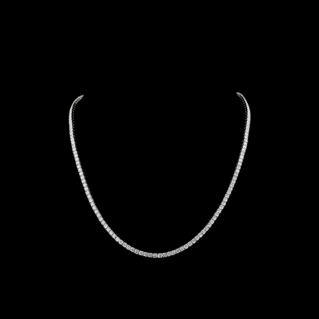 9.61 Cts 14k White Gold Round Shape Tennis Necklace - Video