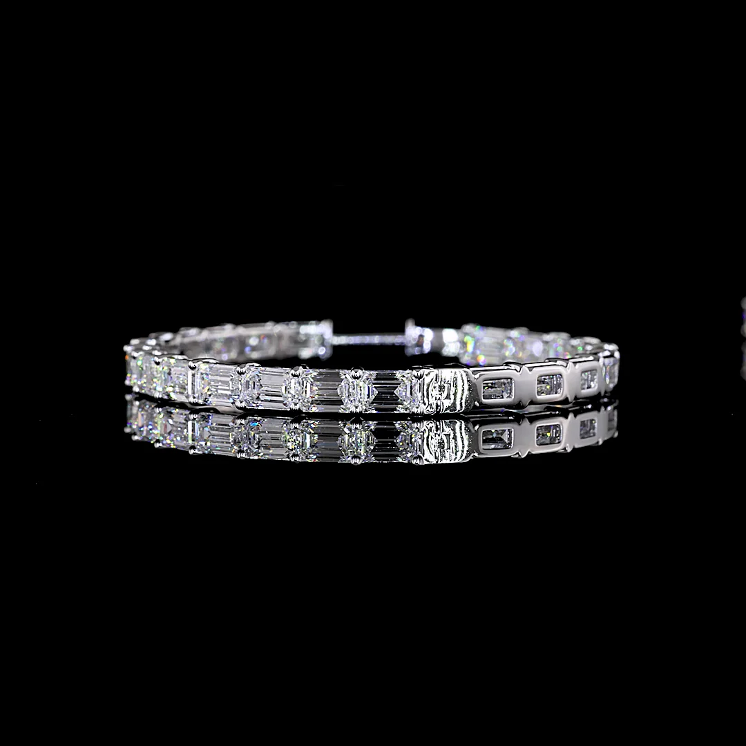 11.08 Cts 14k White Gold Emerald Shape Hoops Earring - Image 4