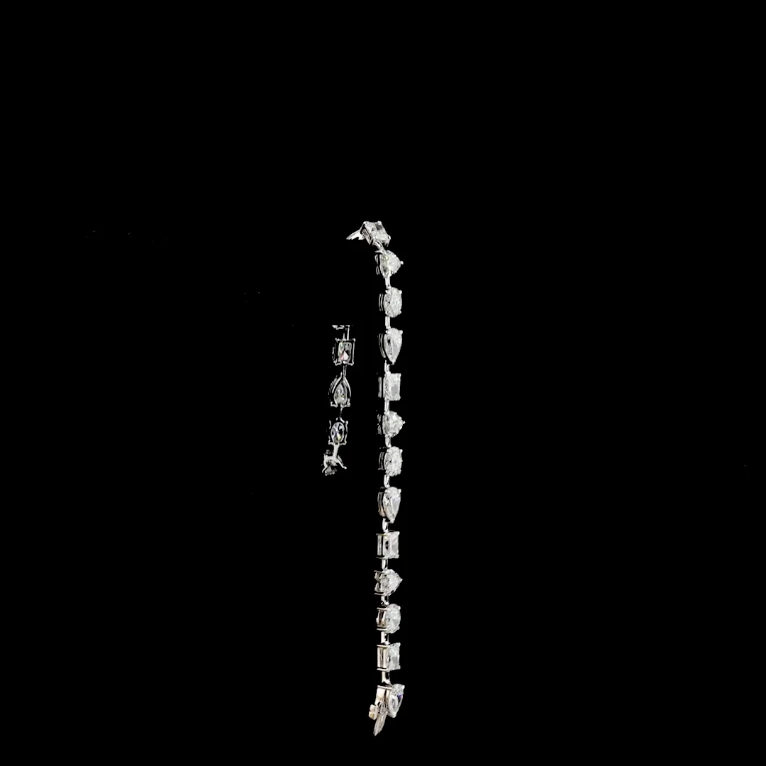 10.94 Cts 14k White Gold Mix Shape Station Bracelet - Image 3