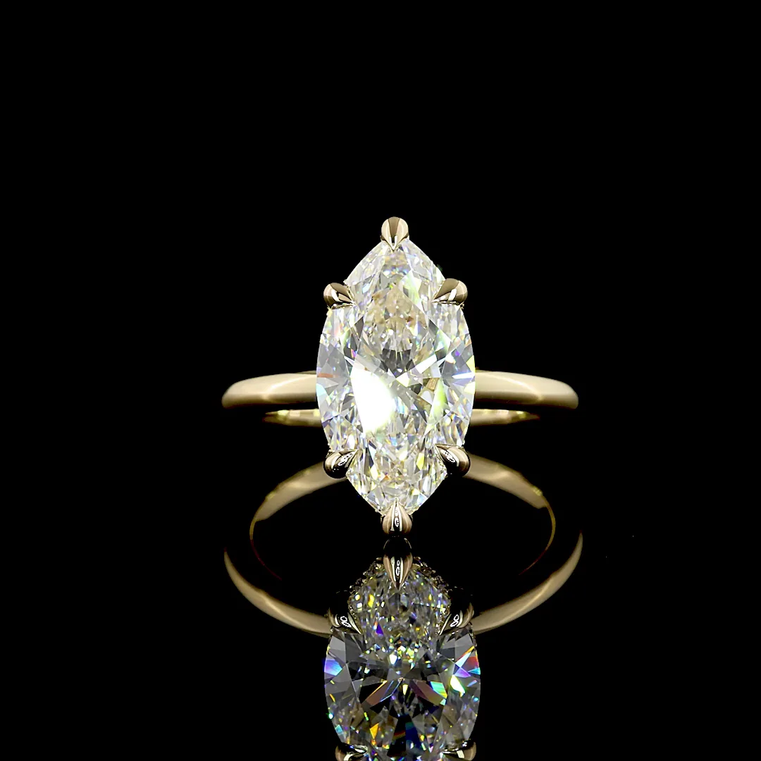 4.2 Cts 14k Yellow Gold Marquise Shape Hidden Halo Ring - Video