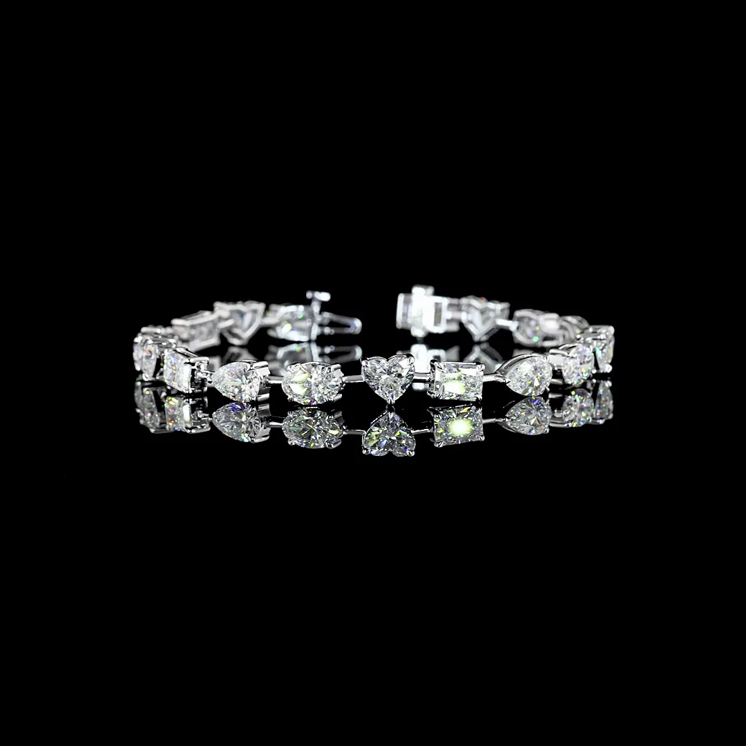 14.36 Cts 14k White Gold Mix Shape Station Bracelet - Video