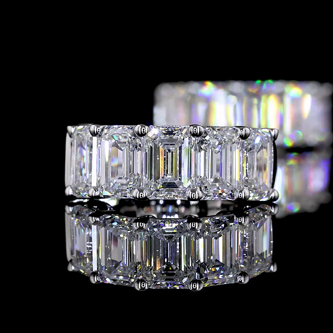 3.2 Cts 14k White Gold Emerald Shape Huggies Earring - Image 2