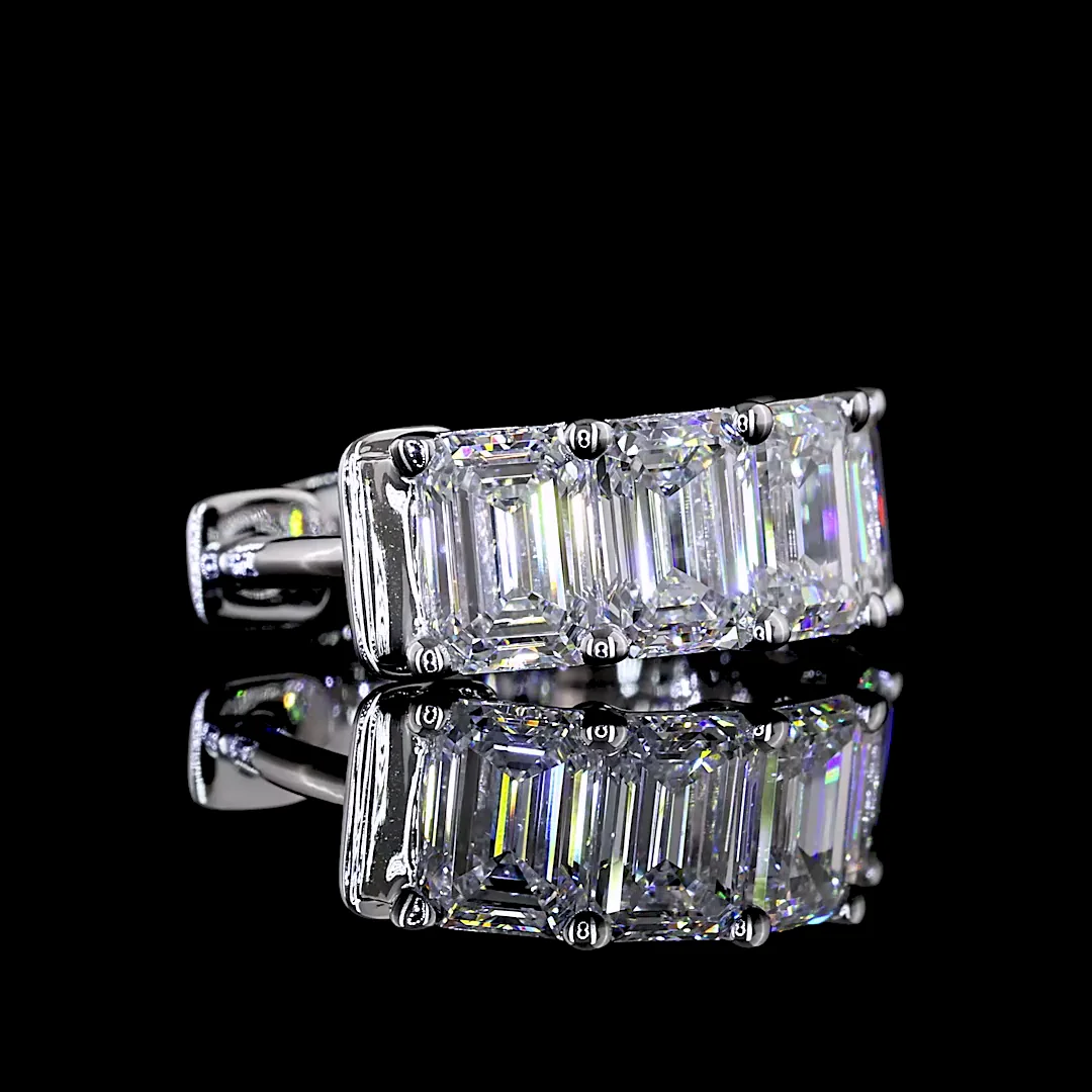 3.2 Cts 14k White Gold Emerald Shape Huggies Earring - Image 4