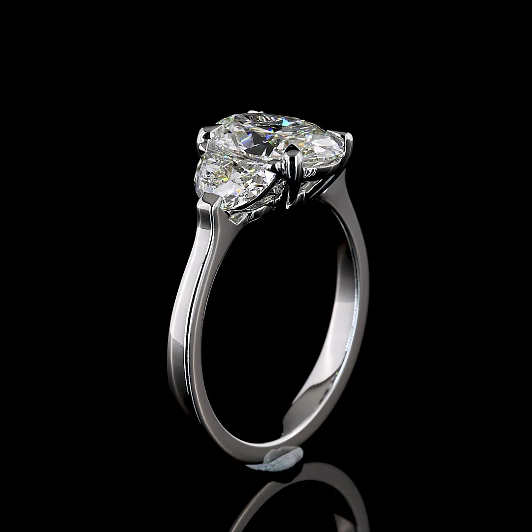 2.95 Cts 14k White Gold Oval Shape 3 Stones Ring - Image 4