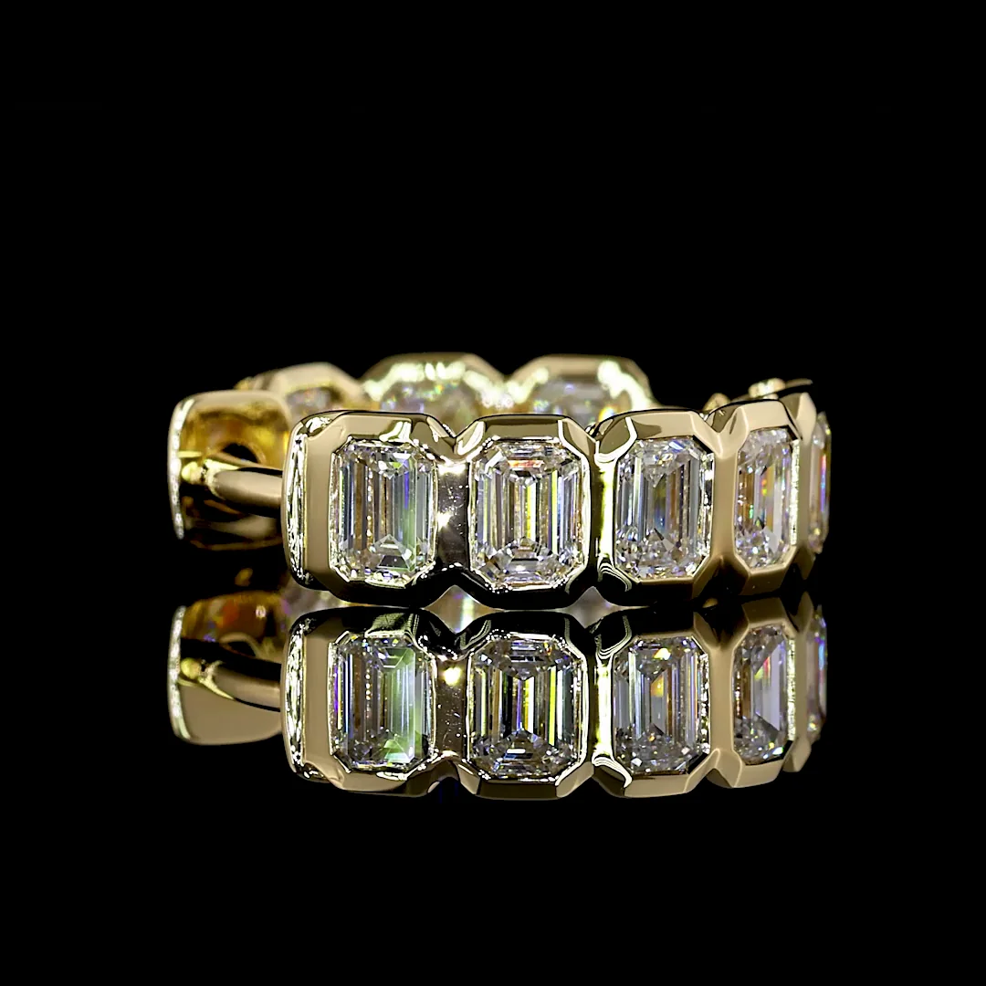 1.98 Cts 14k Yellow Gold Emerald Shape Huggies Earring - Image 4