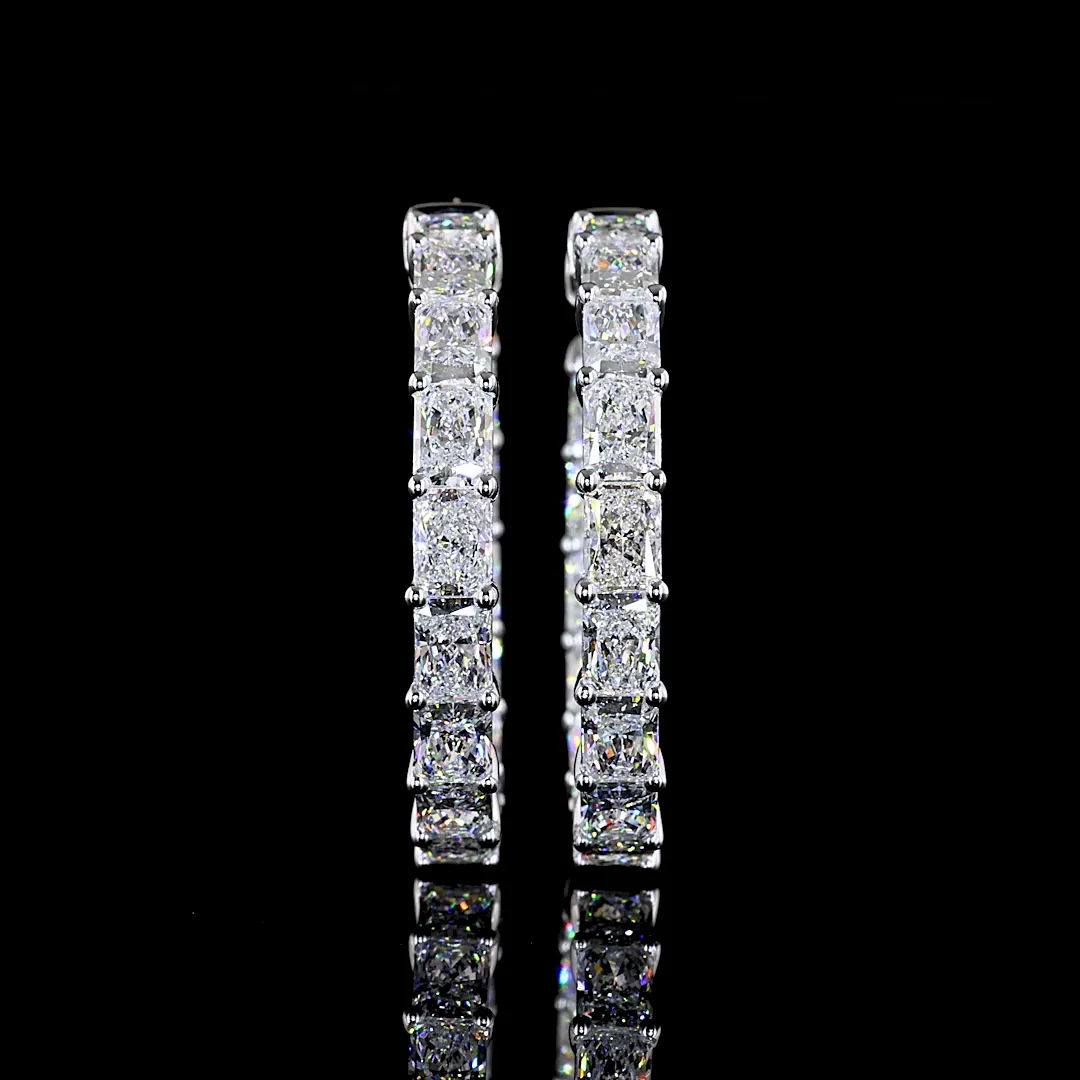 9.05 Cts 14k White Gold Radiant Shape Hoops Earring - Video