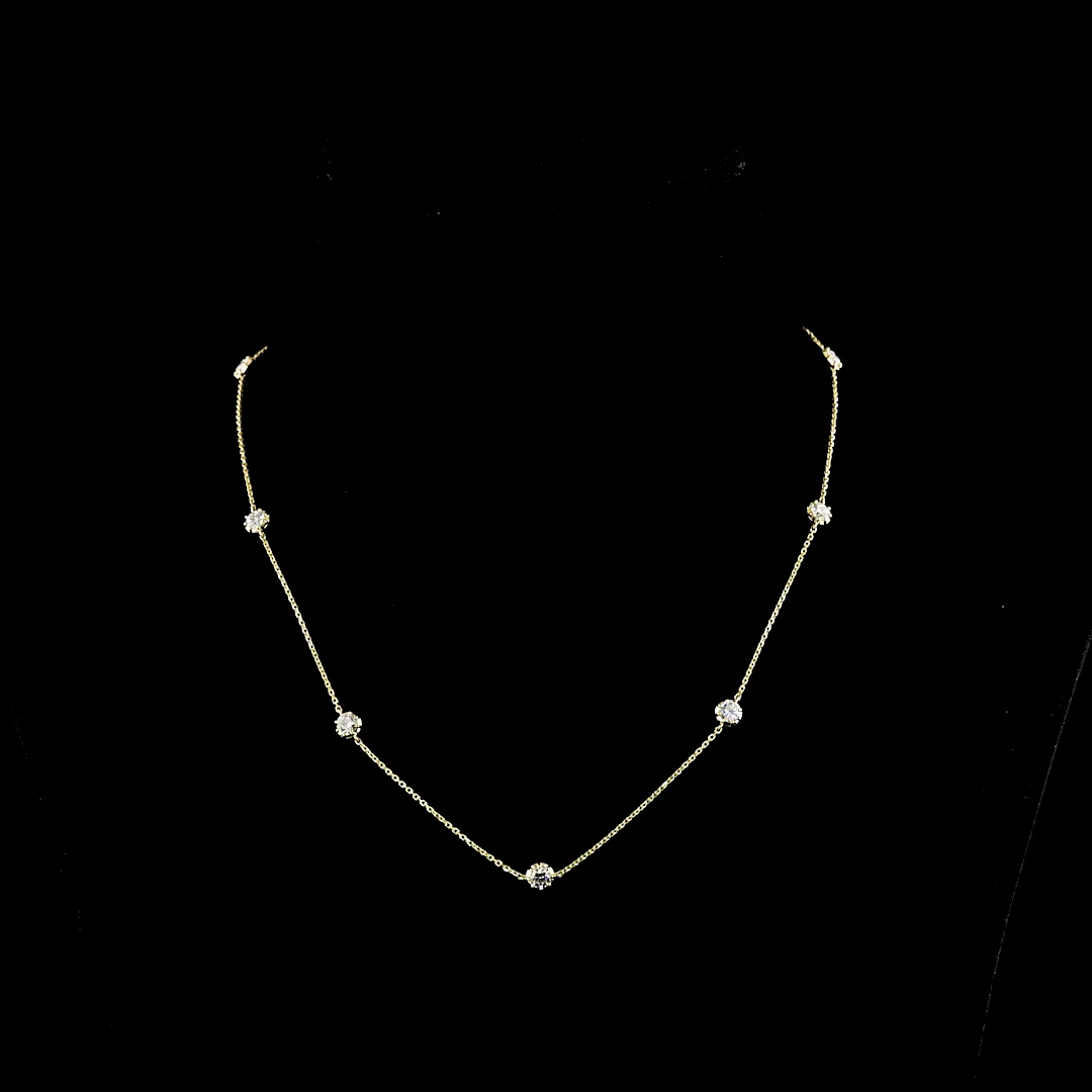 1.76 Cts 14k Yellow Gold Round Shape Station Necklace - Video
