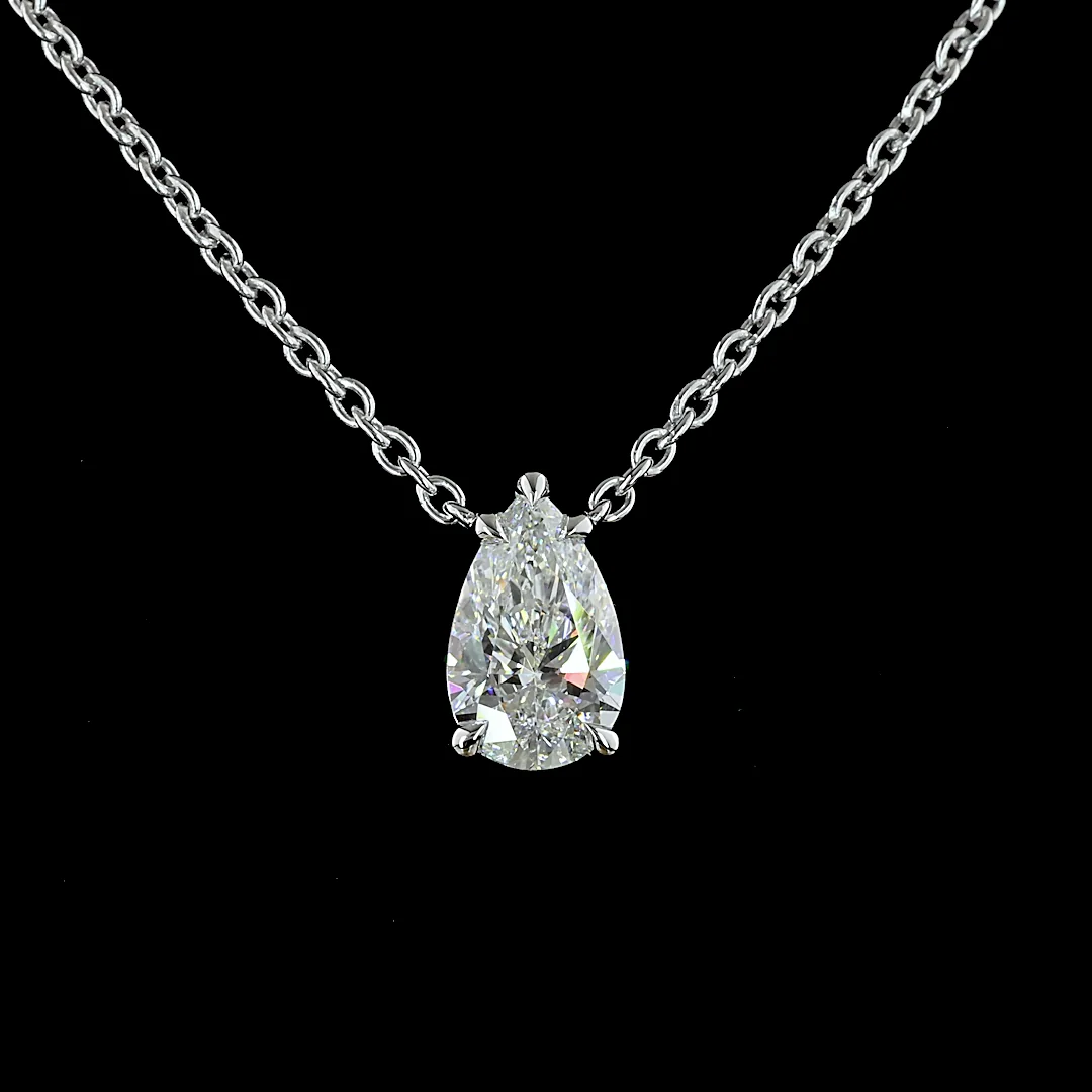 1.61 Cts 14k White Gold Pear Shape Solitaire Pendant - Image 3