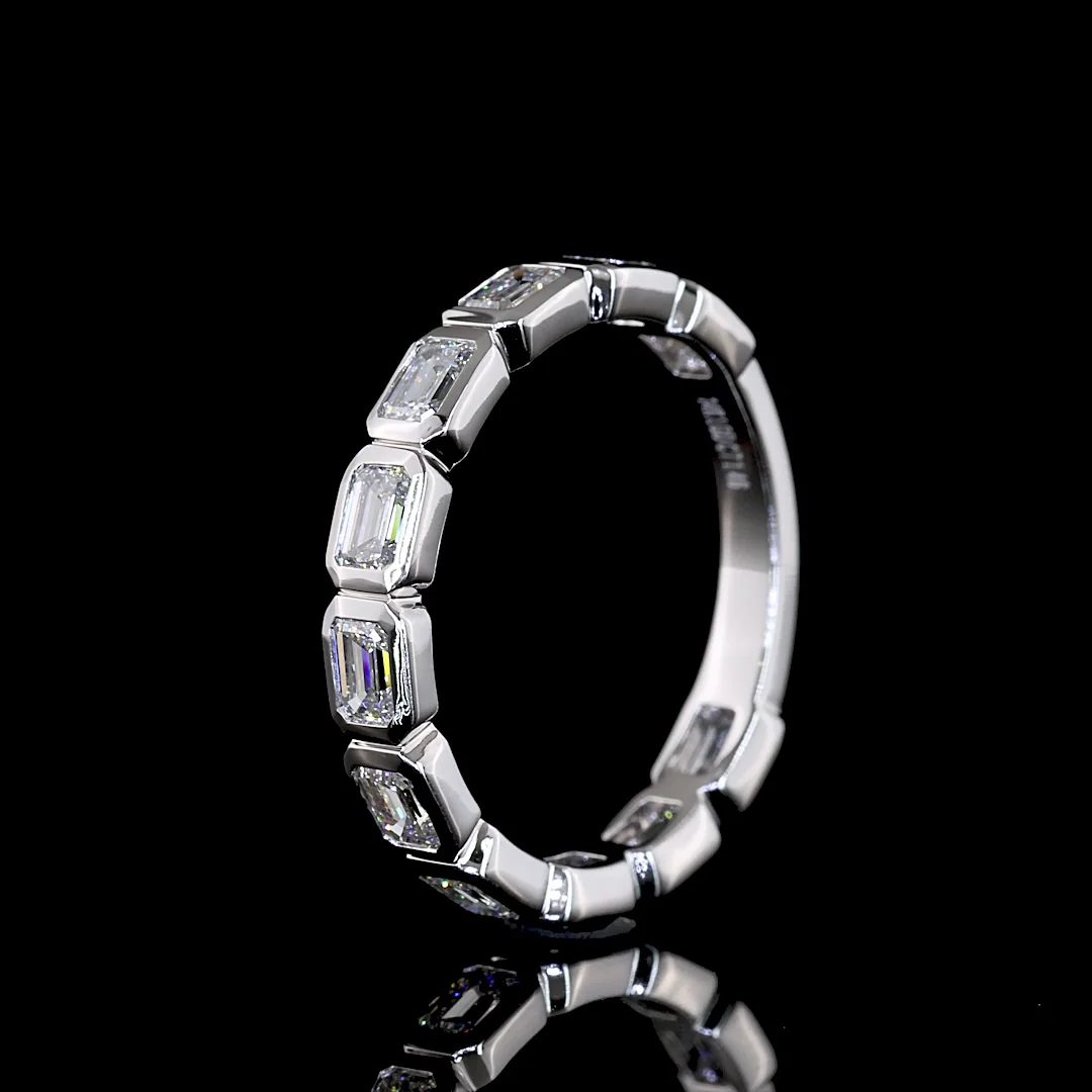 1.46 Cts 14k White Gold Emerald Shape 3/4 Band Eternity Band - Image 4
