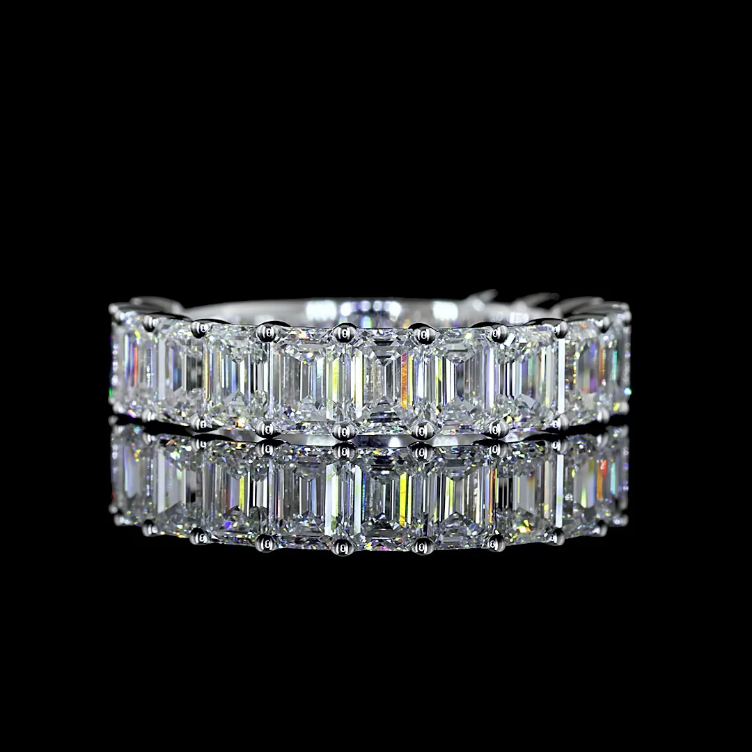 3.24 Cts 14k White Gold Emerald Shape 3/4 Band Eternity Band - Video
