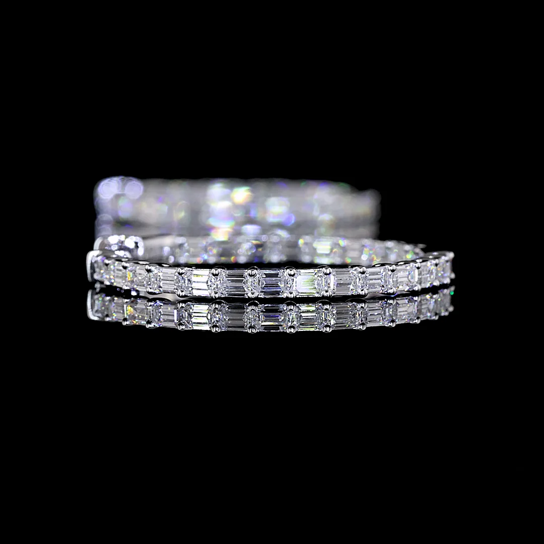 1.86 Cts 14k White Gold Emerald Shape Hoops Earring - Image 2