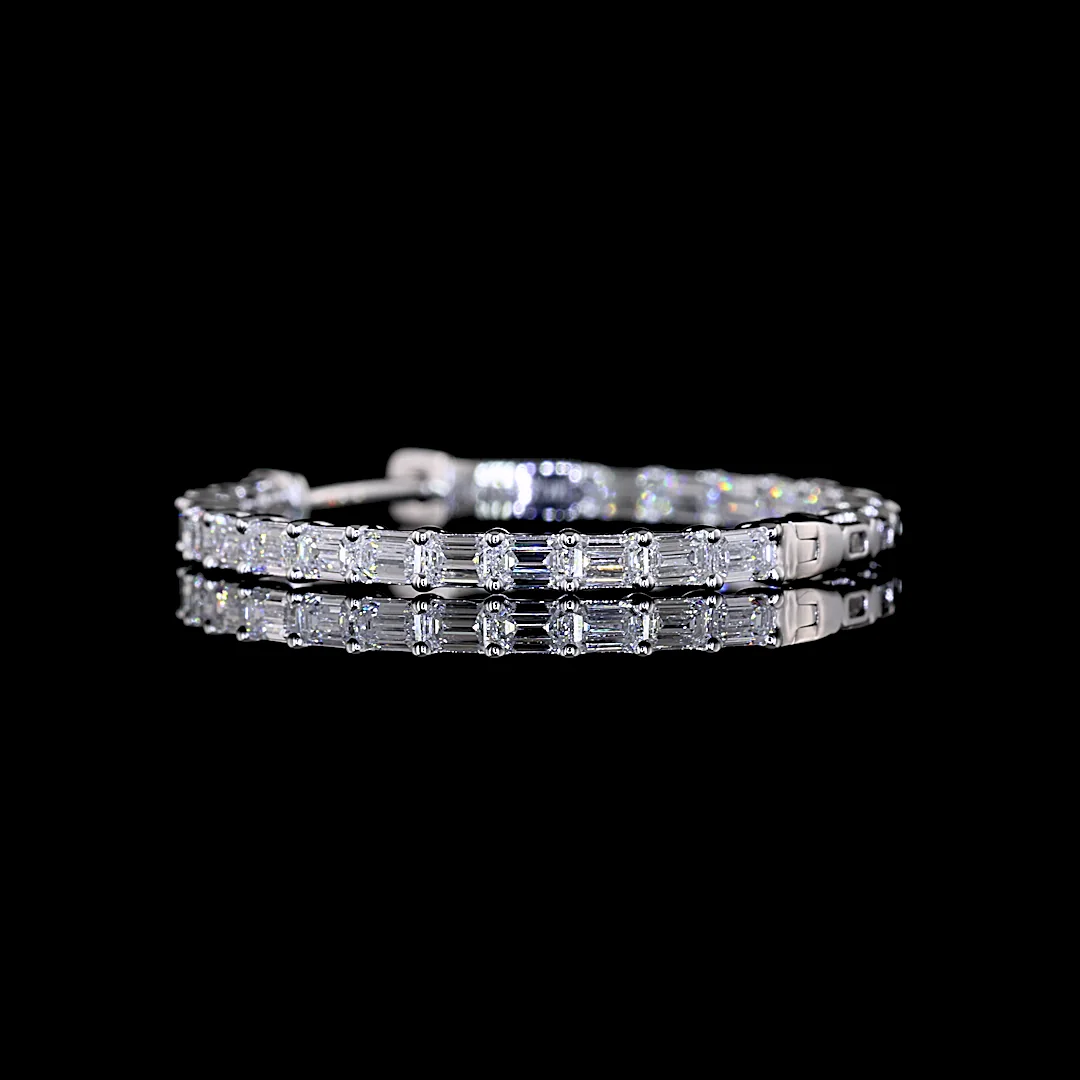 1.86 Cts 14k White Gold Emerald Shape Hoops Earring - Image 4