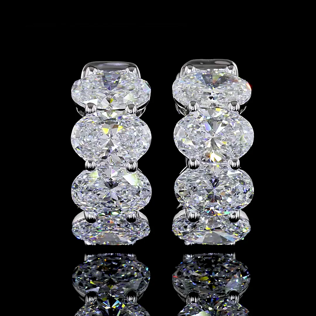 3.53 Cts 14k White Gold Oval Shape Huggies Earring - Video