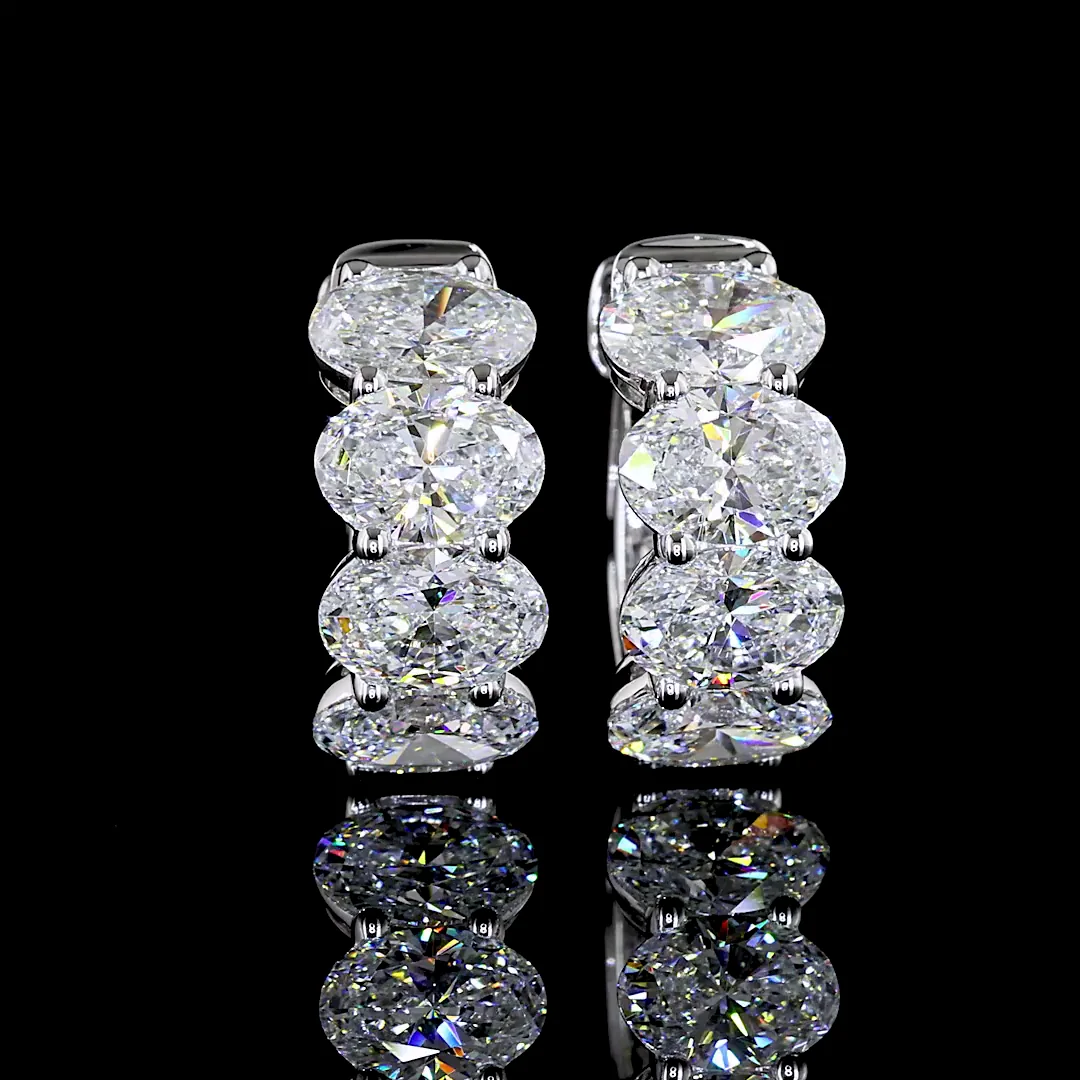 3.59 Cts 14k White Gold Oval Shape Huggies Earring - Video