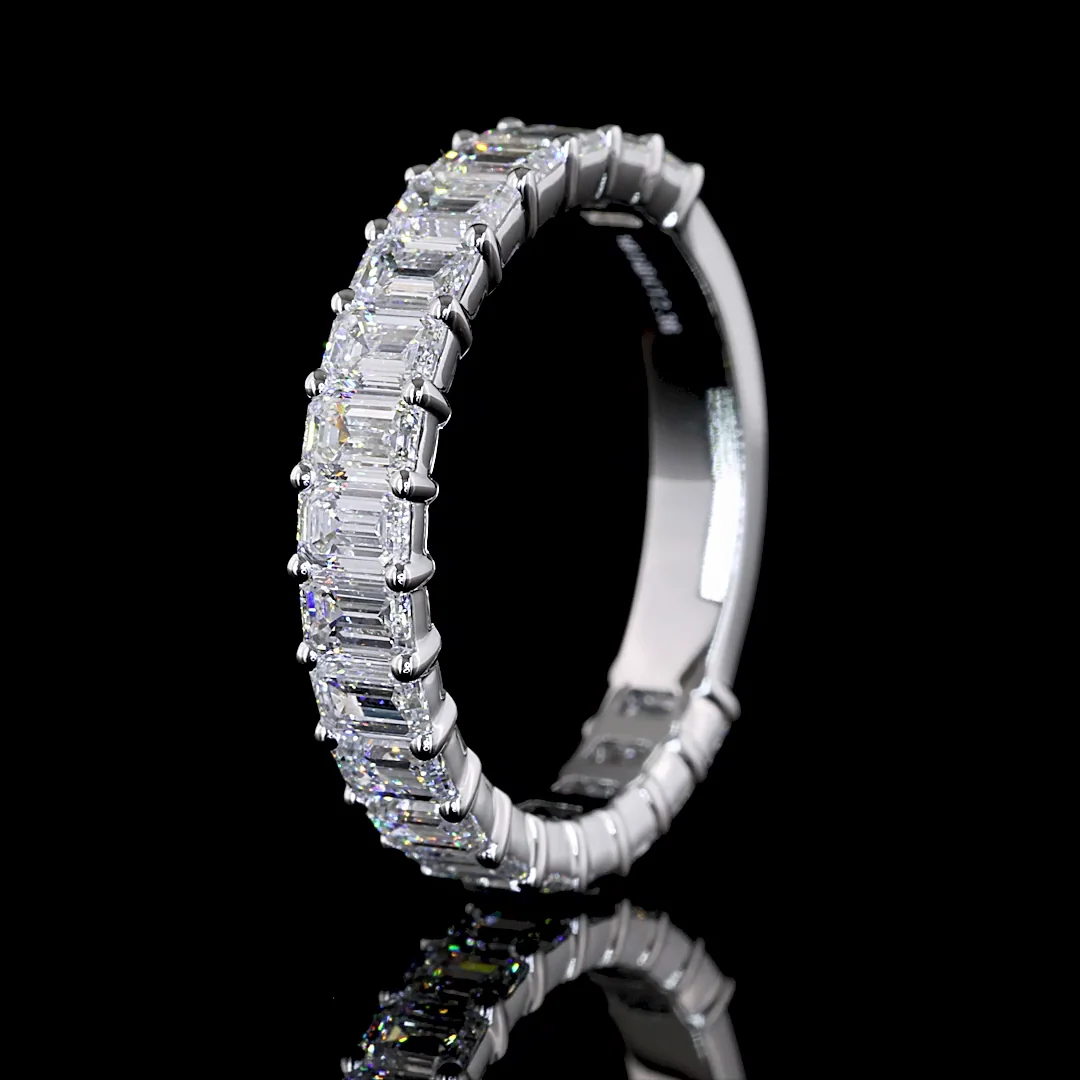 2.36 Cts 14k White Gold Emerald Shape 3/4 Band Eternity Band - Image 4