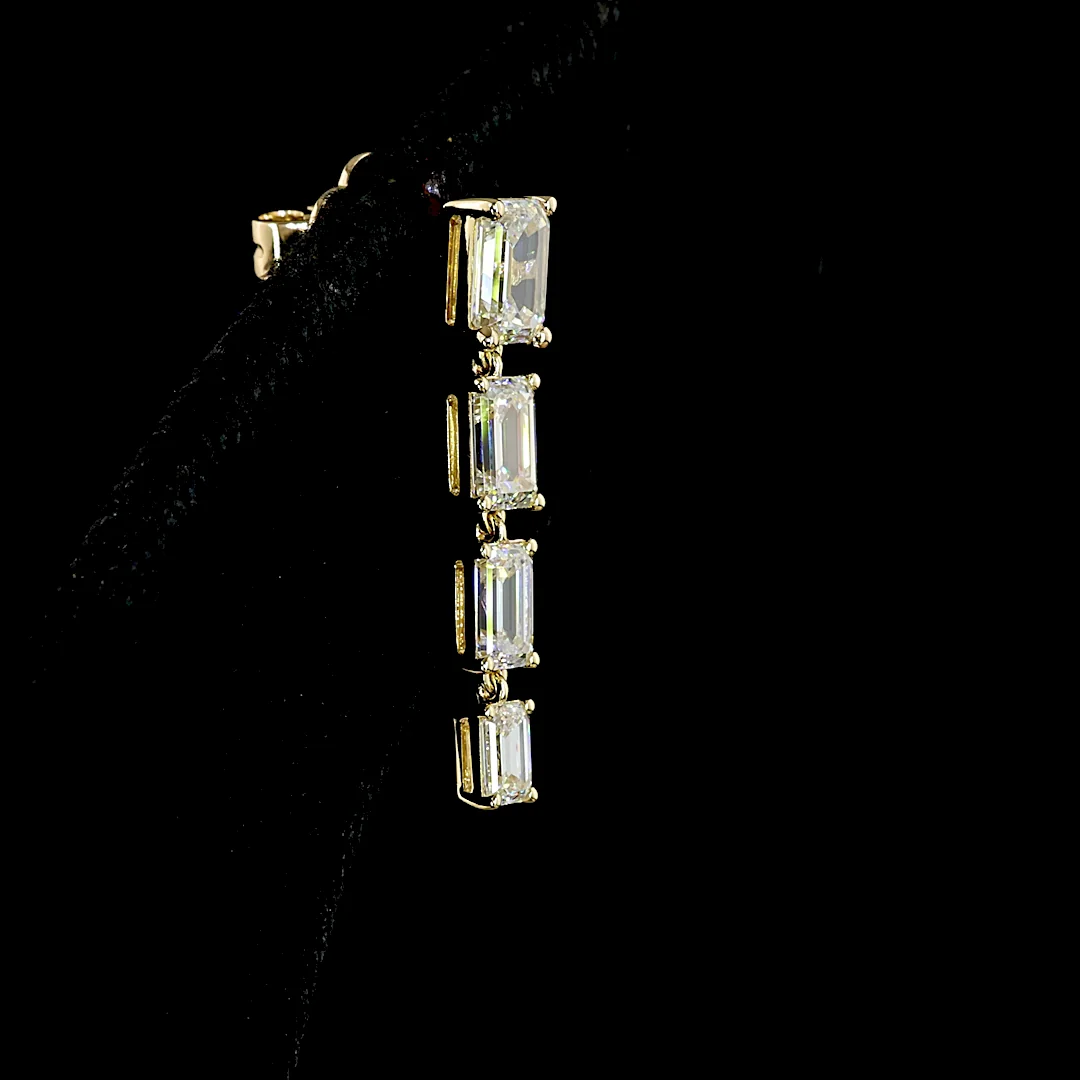 2.61 Cts 14k Yellow Gold Emerald Shape Hanging Earring - Image 4