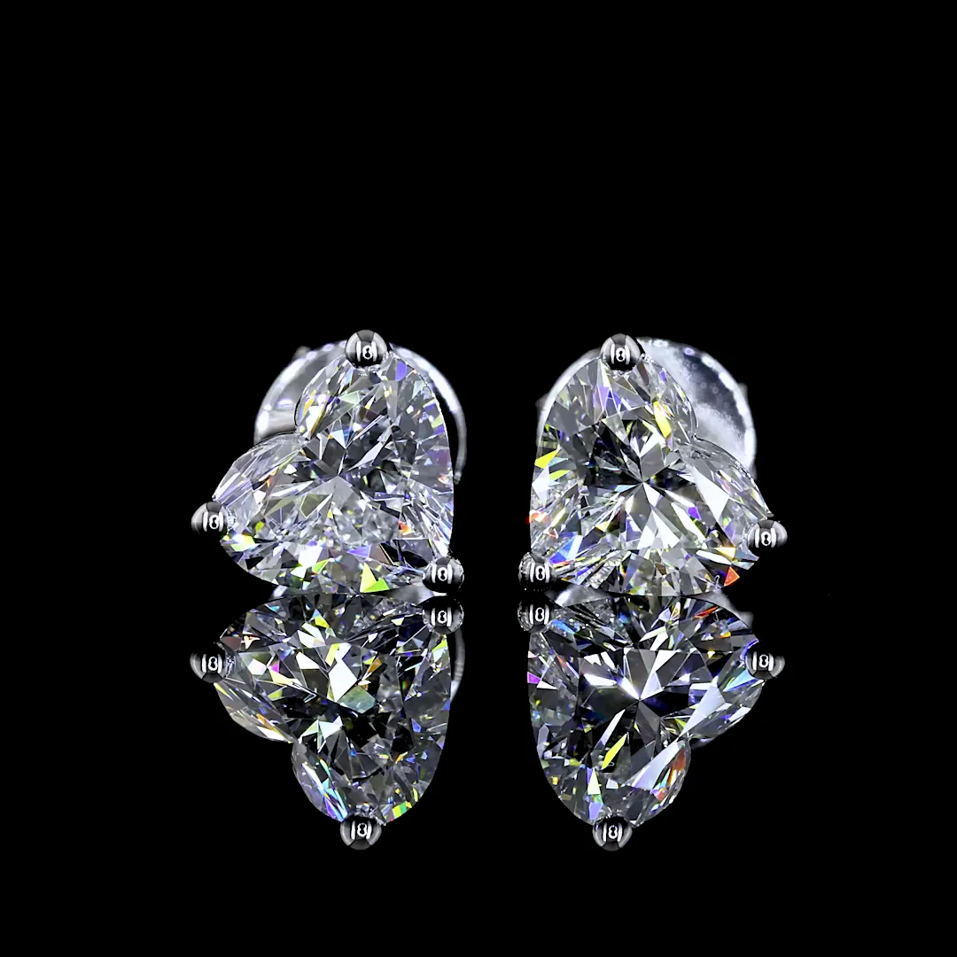 1.5 Cts 14k White Gold Heart Shape Studs Earring - Video