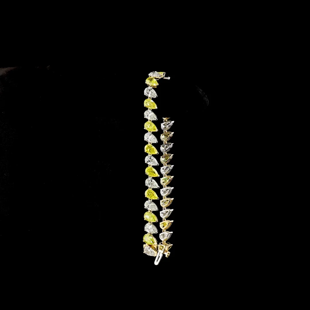 17.27 Cts 14k Two Tone Pear Shape Tennis Bracelet - Image 3
