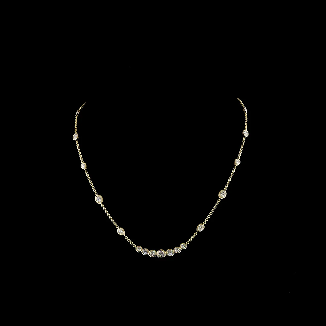 3.18 Cts 14k Yellow Gold Mix Shape Station Necklace - Video