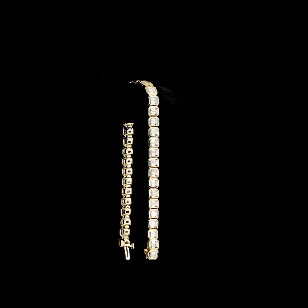 12.79 Cts 14k Yellow Gold Emerald Shape Tennis Bracelet - Image 3
