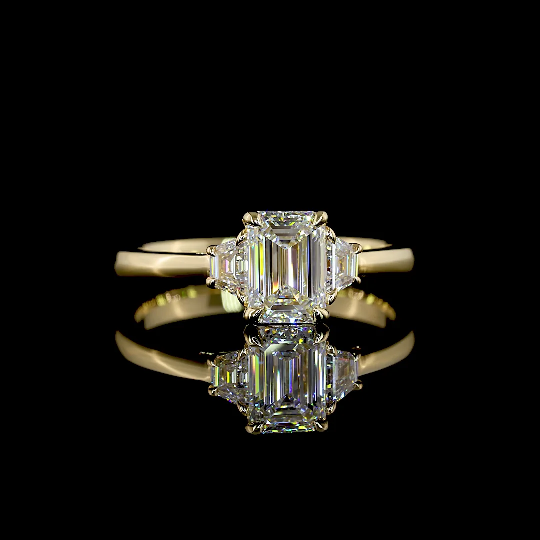 1.26 Cts 14k Yellow Gold Emerald Shape 3 Stones Ring - Video