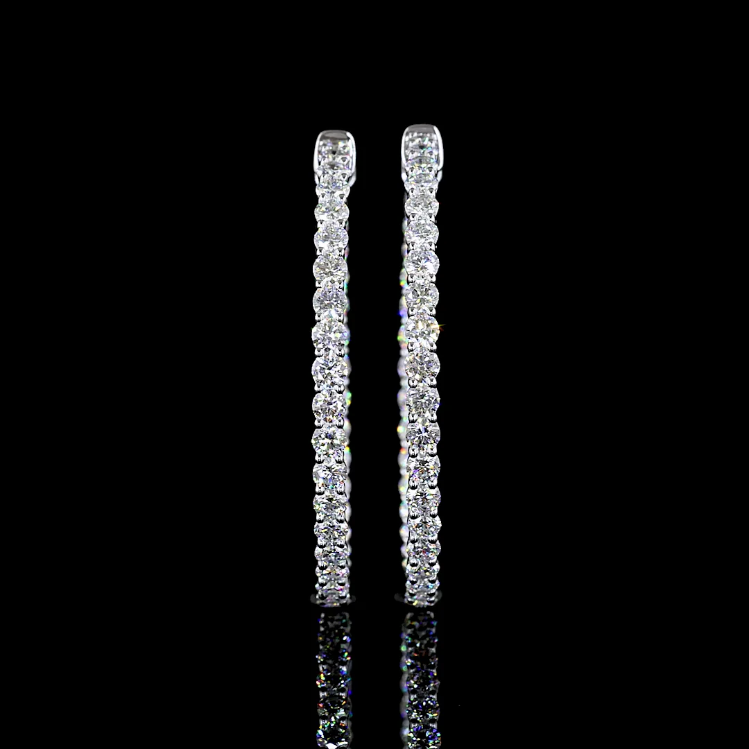 2.84 Cts 14k White Gold Round Shape Hoops Earring - Video