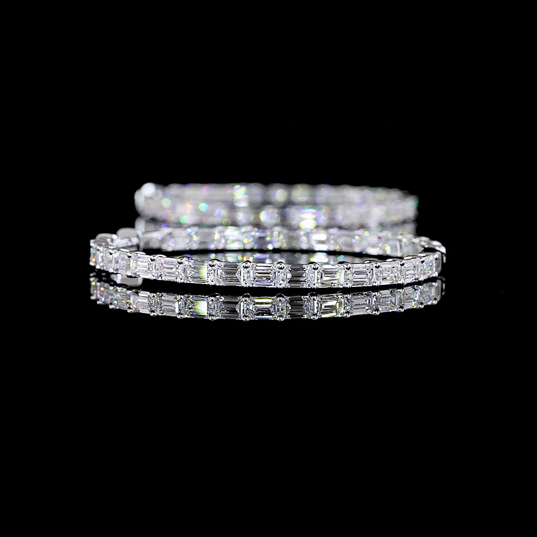 10.05 Cts 14k White Gold Emerald Shape Hoops Earring - Image 2