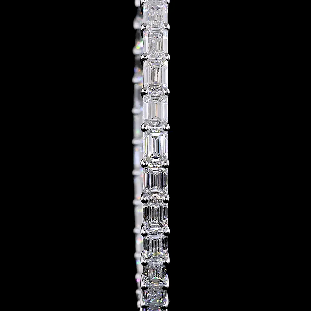 10.05 Cts 14k White Gold Emerald Shape Hoops Earring - Image 3